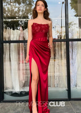 Irene |Long Burgundy Prom Dresses Websites With Strapless Mermaid Lace Side Slit - Price #price_variant_lowest# - Burgundy - PromDressClub